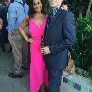 Bright Pink Dress w/Gold Straps